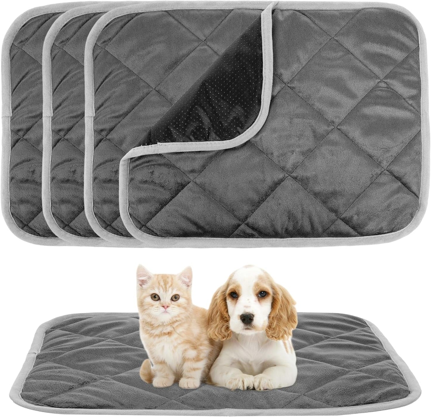 4Pcs Cat Pad Dog Mat 20 X 16 Inch Washable Summer Soft Pet Pad Dog Cat Bed for Crate Bed Kennels Sofa Floors Outdoor Portable Dark Grey