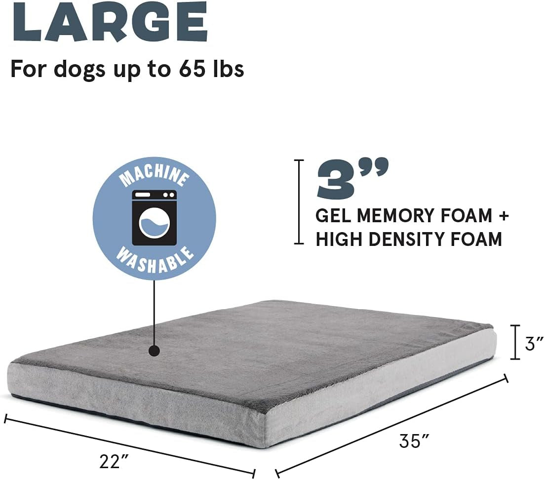 Barkbox Orthopedic Dog Bed | Comfortable Memory Foam Mattress for Joint Relief | Head and Neck Support Waterproof with Non Skid Bottom | Calming Durable Bed with Washable Cover | Large, Grey