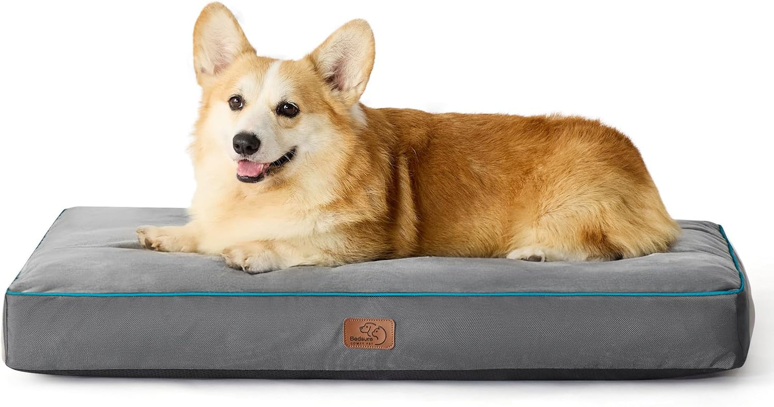 Bedsure Entire Waterproof Large Dog Bed - 4 Inch Thicken up to 80Lbs Large Dog Bed with Removable Washable Cover, Pet Bed Mat Pillows, Grey