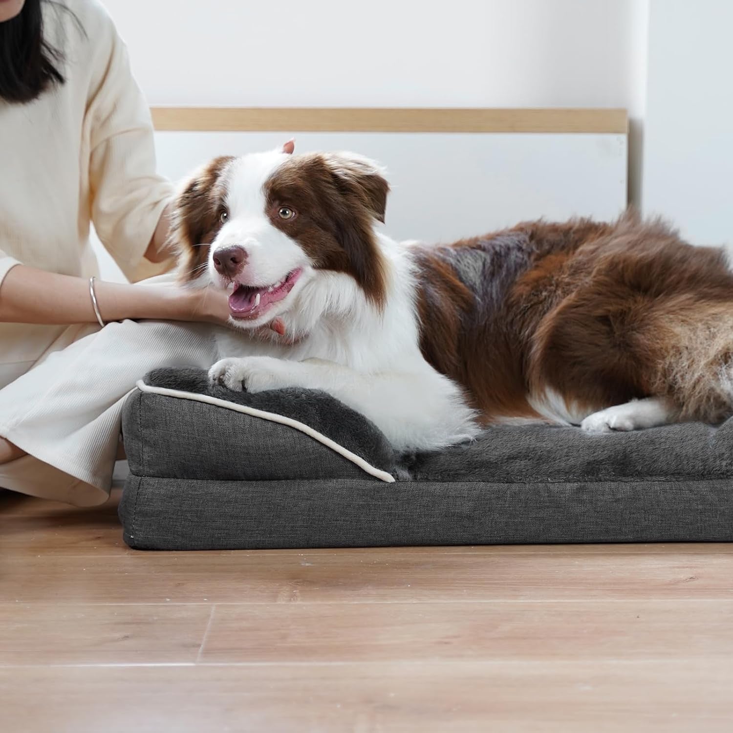 Dog Beds for Large Dogs, Washable Large Dog Bed, Dog Couch Bed for Comfortable Sleep, Orthopedic Egg Foam Bolster Dog Bed with Removable Washable Cover and Nonskid Bottom Couch, Pet Bed