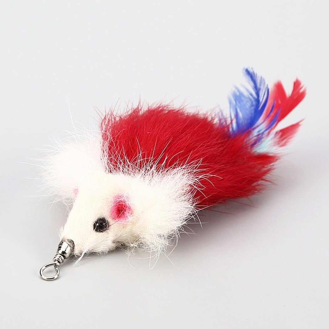 2PCS Interactive Faux Feather Mouse and Fish Cat Teaser Toy Replacement - Entertaining Plush Accessories for Feline Fun