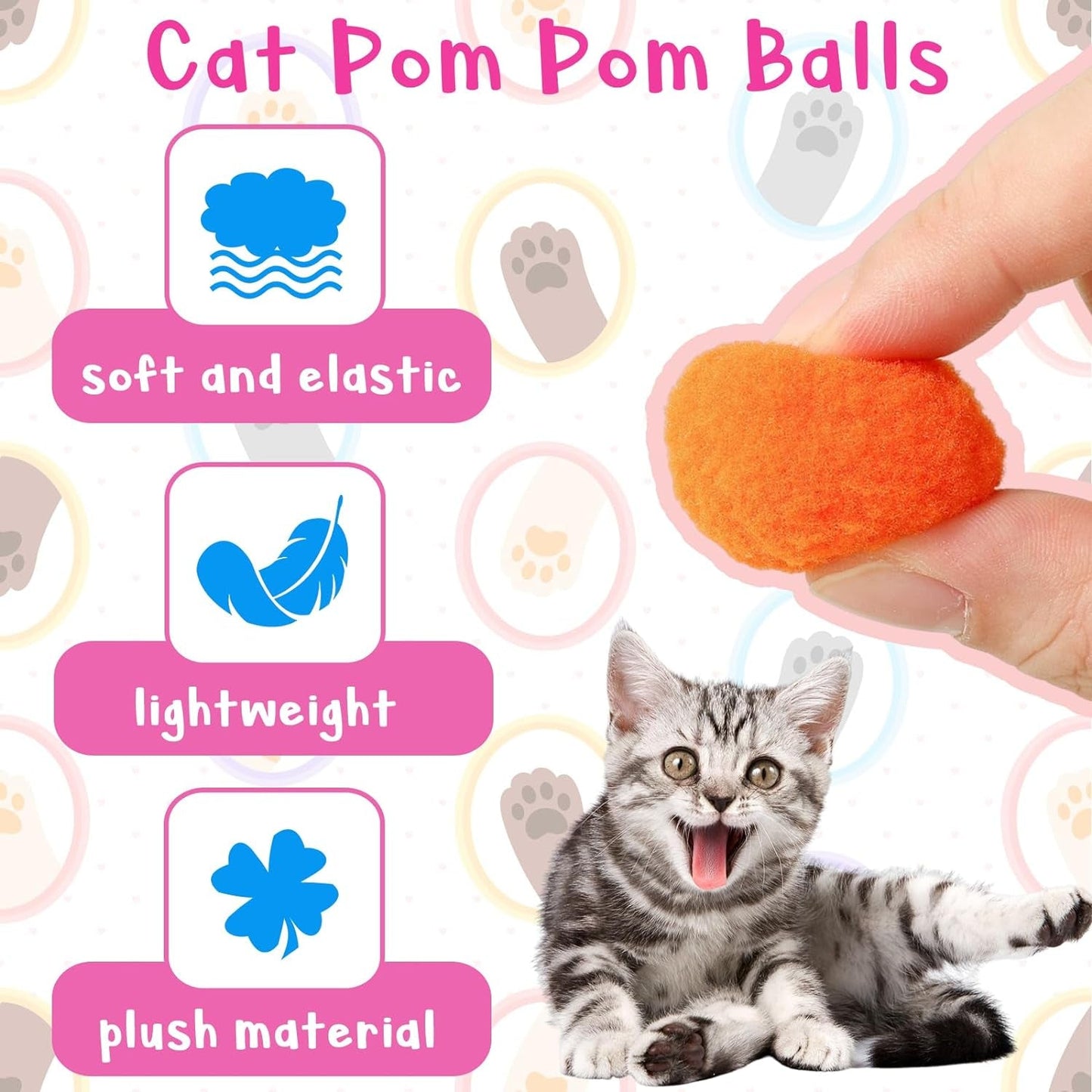 2 Cat Toy Launchers & 100 Cat Pom Pom Balls,Cat Toys Balls Launcher,Launch Ball Interactive Toy,Silent Plush Elastic Ball for Kitty