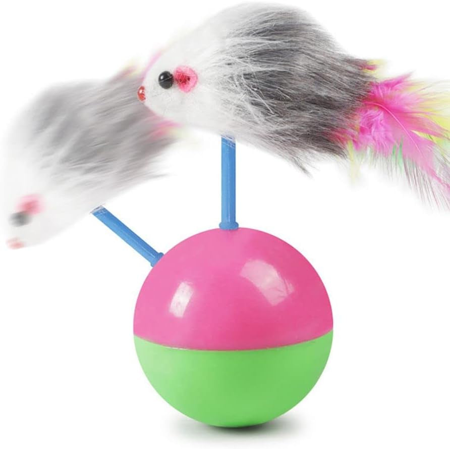 2Pcs Tease Cat Tumbler Mice Toys,False Feather Mice Ball Toys Kitten Pet Dog(Mix)