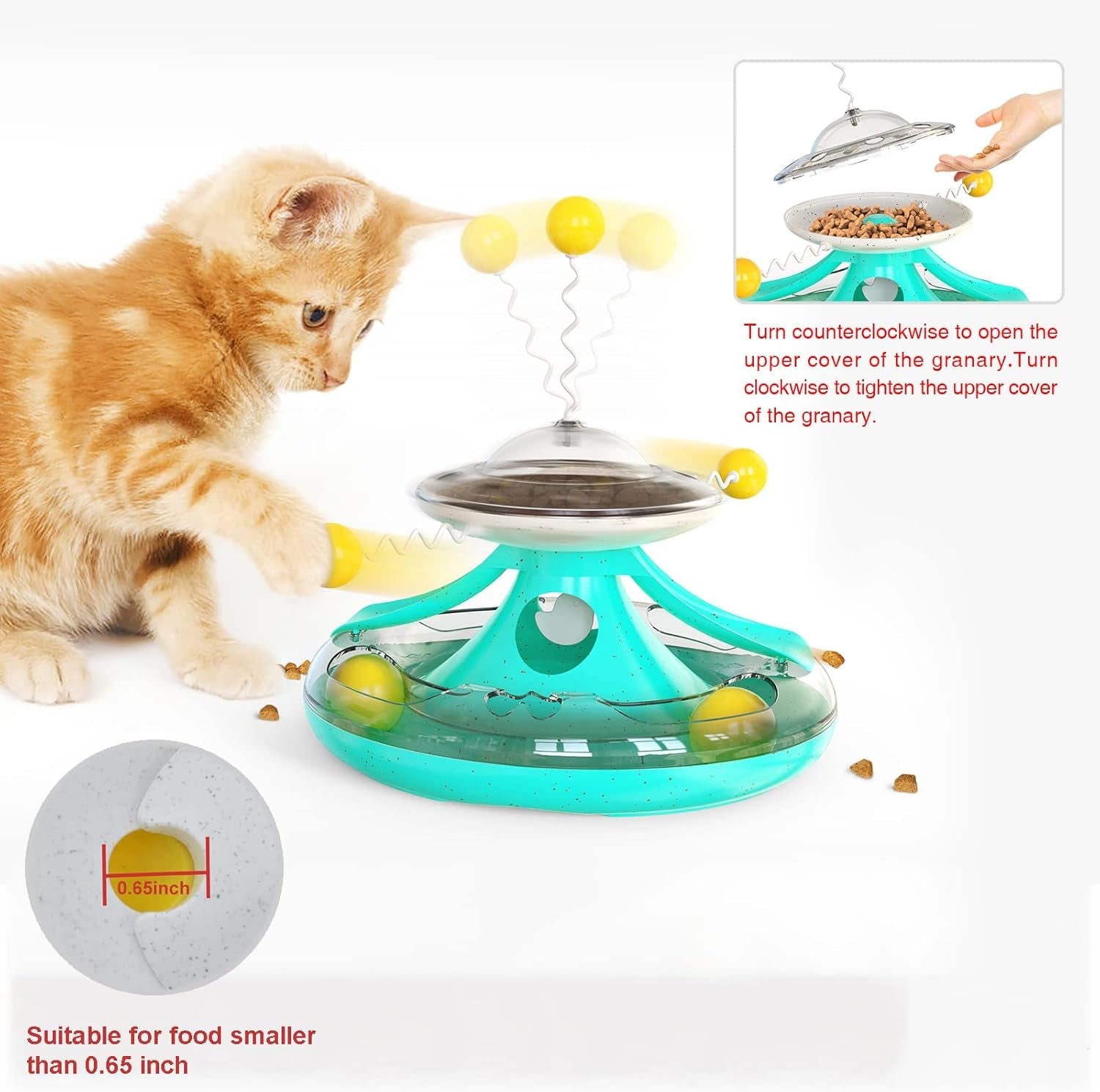 3 in 1 Interactive Cat Toys Balls Cat Fidget Spinner Treat Toys Windmill Cat Food Dispenser Toys Cat Slow Feeder Dry Food Cat Teaser Wand for Indoor Cats