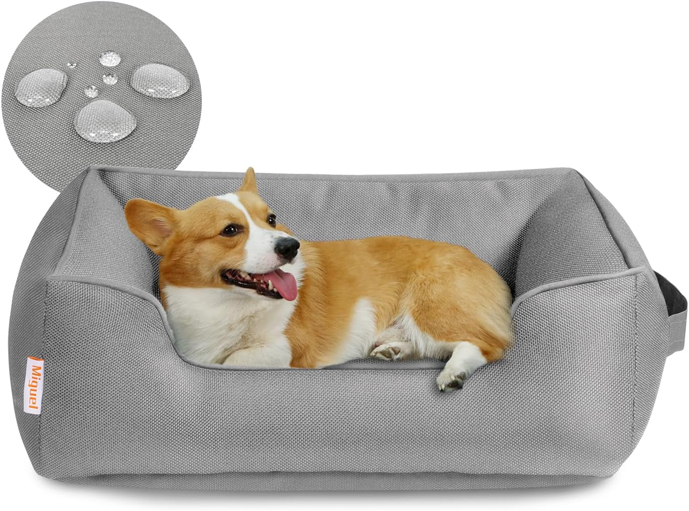 Miguel Waterproof Outdoor Dog Bed for Medium Small Dogs, Oxford Pet Bed Tough with Sides Easy Clean, All Weather Rectangle Puppy Bed with Removable Cover Bolster Bed Scratch Resistant, 30 Inches