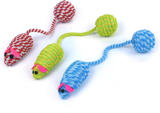 3 Pcs Colorful Braided Rope False Mouse Pet Toy Squeaker Sound Toy with Tail Ball Indoor Cats Interactive Toy Interactive Toy for Indoor Cats Hunting Floor and Carpet Replacement