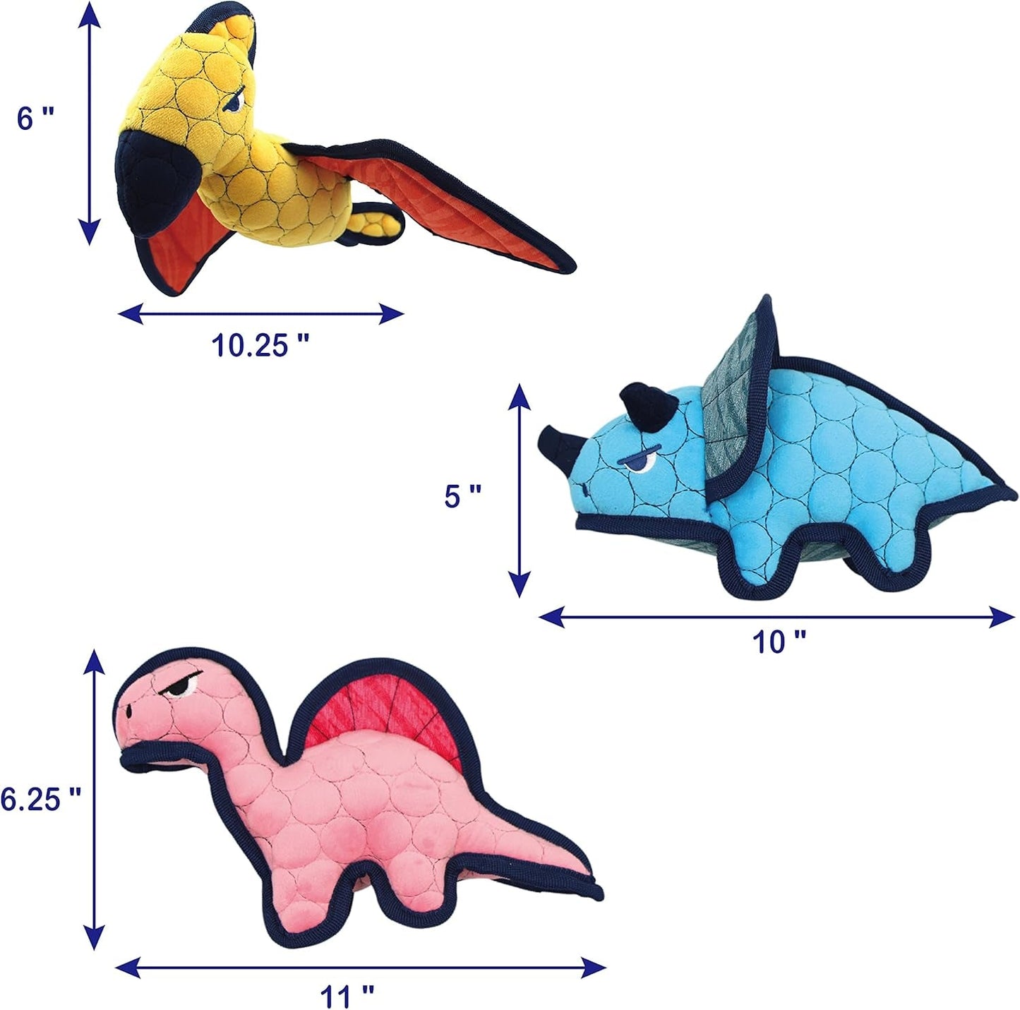 3 Pack Interactive Stuffed Squeaky Tough Dog Toys, Durable Plush Toys, for Small, Middle, Large Dogs, Assorted Dinosaur Toy Set, for Aggressive Chewers