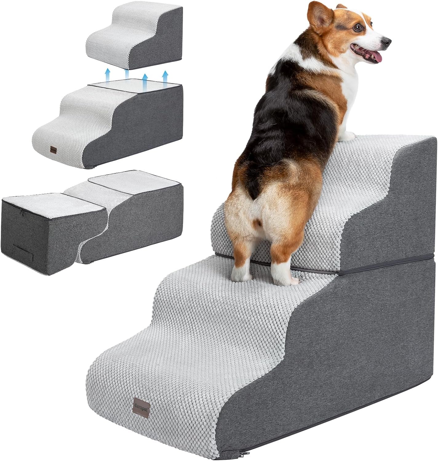 Dog Stairs for High Beds, 4-Step Dog Steps for Small Dogs and Cats, Foldable Pet Stairs for High Bed Climbing, Non-Slip Balanced Pet Step Indoor, Light Grey