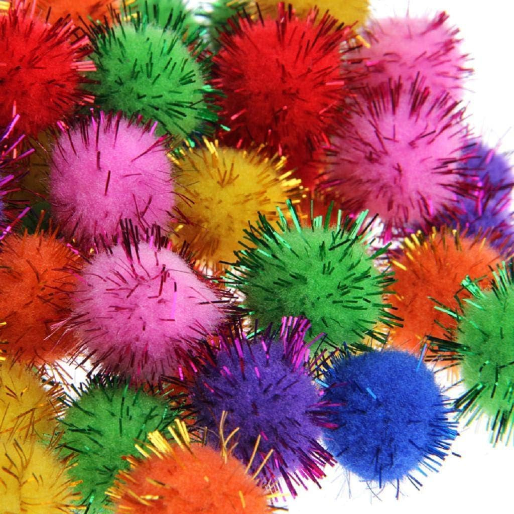 100Pcs Colorful Mini Sparkly Glitter Tinsel Balls Small Pom Ball for Cat Ornaments,Pet Supplies