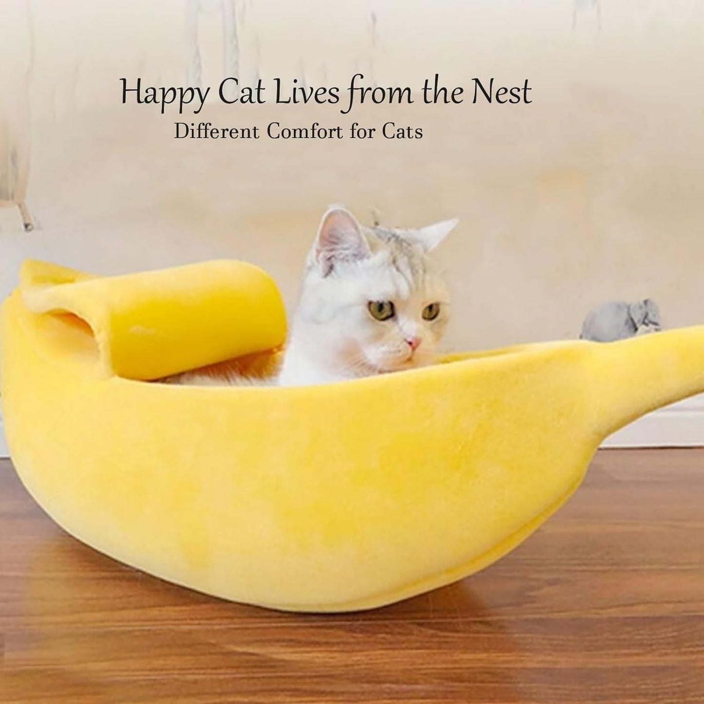 Creative Banana Shape Pet Dog Cat Bed, Cute Banana Bed for Dog Cat Self-Warming Winter Bed Mat Pet Supplies for Puppy Kitten (S)