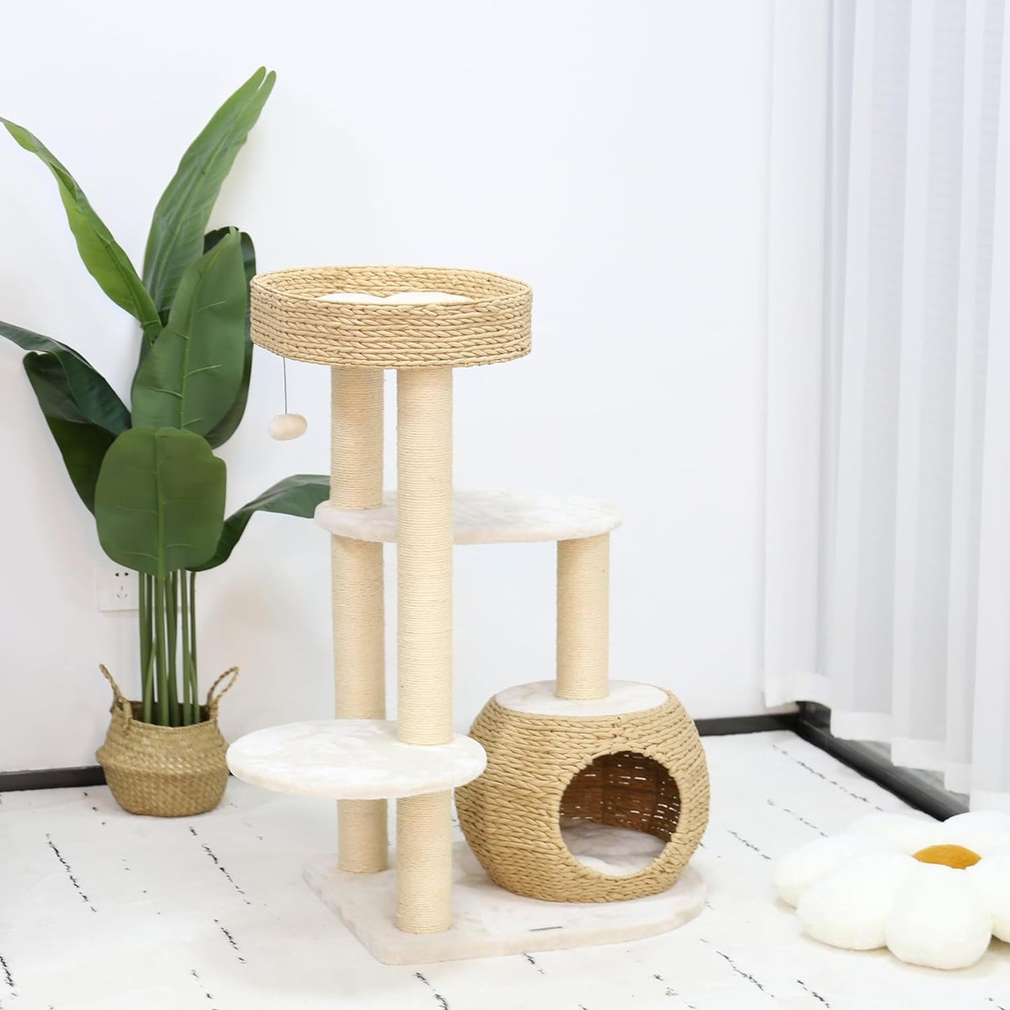 KAMABOKO Modern Cat Tree, Cat Tree for Indoor Cats W/Natural Sisal Scratching Posts, Hand-Woven Condo & Top Perch, 39" Tall Cat Tree for Kittens Climb Play & Rest