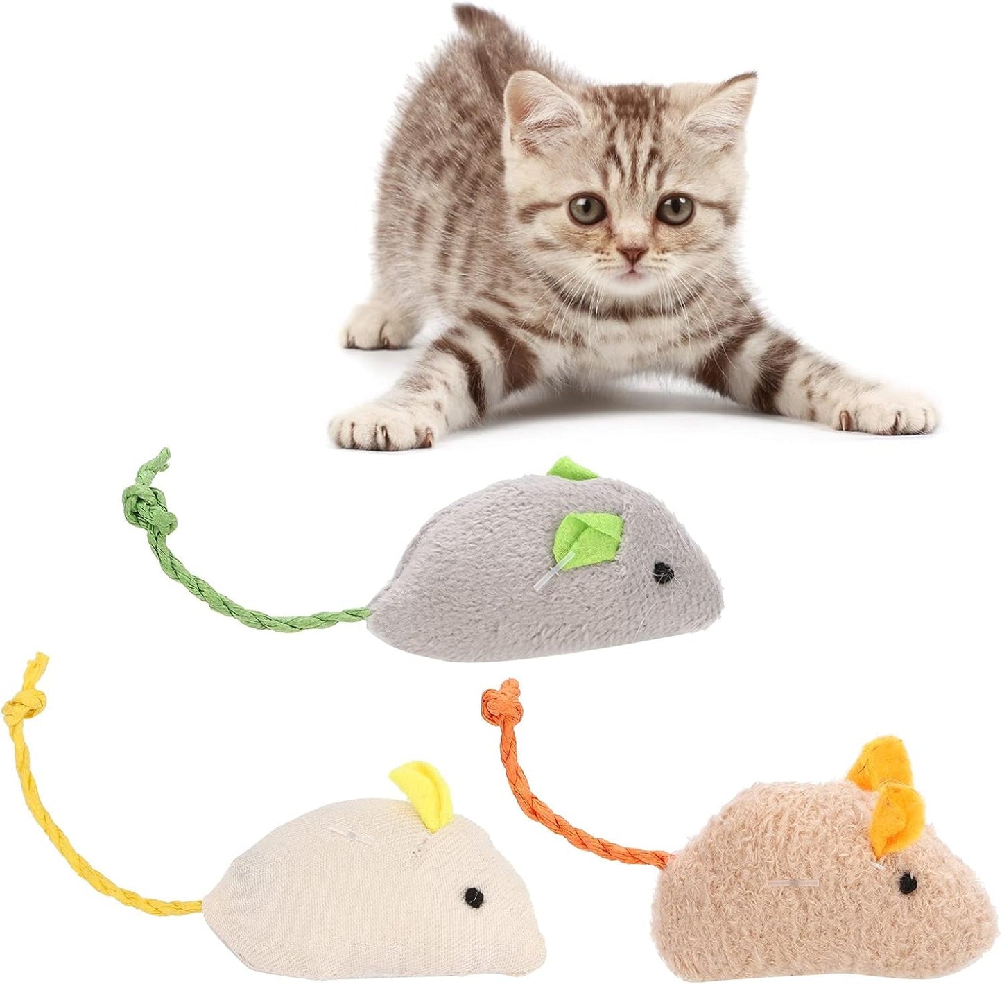 3Pcs Cat Mouse Toy, Simulation Cat Plush Mouse Toy Cat Catching Toy Dental Cat Nip Chirping Toy Cat Chew Exercise Toy for Indoor Cats and Kittens