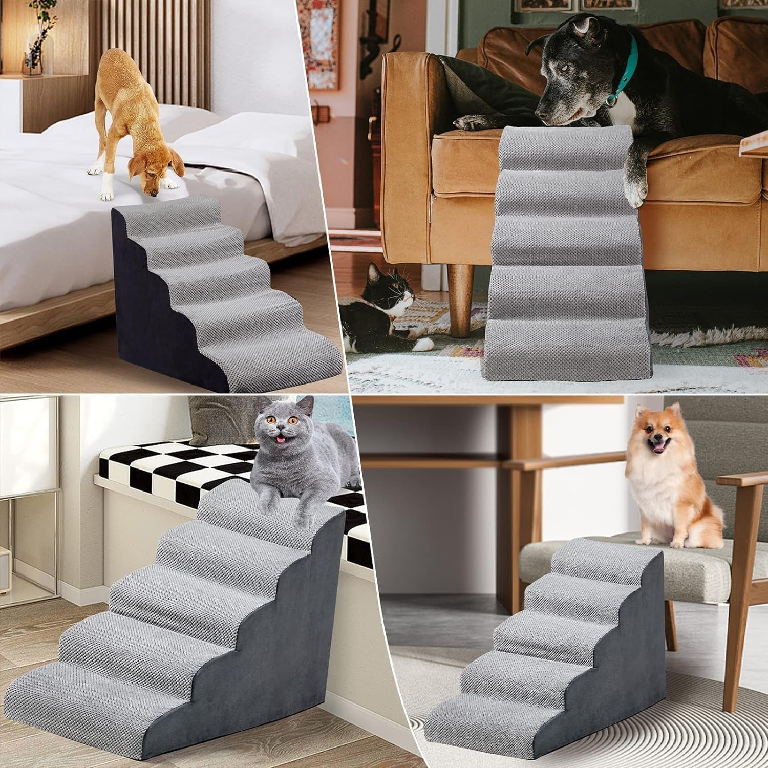 24 Inches 5 Steps Dog Stairs, Dog Stairs for High Beds 24-28" High, Dog Steps for Small Dogs/Cats, Older Injured Pets with Joint Pain, Non-Slip 30D High Density Foam Pet Ramp