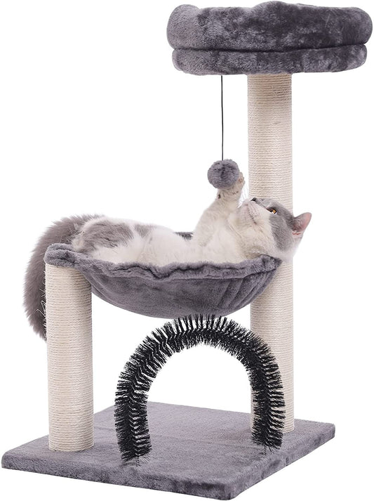 HOOPET Cat Tree,27.8 INCHES Tower for Indoor Cats, Multi-Level Cat Tree with Scratching Posts Plush Basket & Perch Play Rest, Activity Dangling Ball Kittens/Small Cats