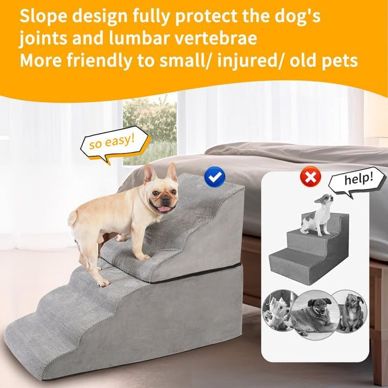 28 Inch High Dog Stairs & Steps for High Bed, Extra Wide 6 Tier Pet Stairs, Dog Couch/Ramps for Small Dogs, Injured Pets or Older Dogs to Get on Bed, Pet Steps with Handle and Washable Cover