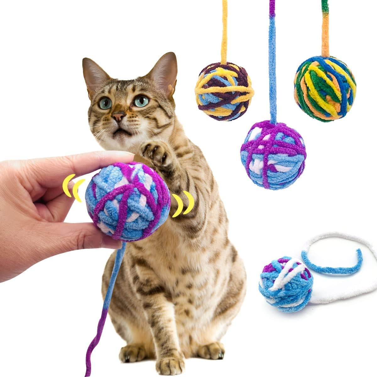 10 Pcs Cat Toy Balls with Bell for Indoor Kitty Interactive round Kittens Mint Toys Catnip Woolen Yarn Ball Built in Bell 2 Sizes Interaction Play Training and Chewing Accessories