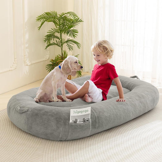 HIGOGOGO Dog Bed for Human People 57"X35.4"X7.8" Comfort Faux Fur Toddler Floor Bed, Ideal for Large Pets and Teens, Grey