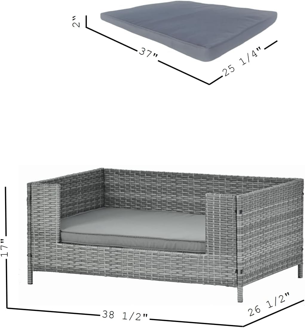 Dog Bed, Pet Couch for Large Medium Sized Pet Enclosures, Outdoor Indoor Furniture, Patio Furniture, Seasonal PE Wicker Pet Furniture, Cat Bed with Cushion