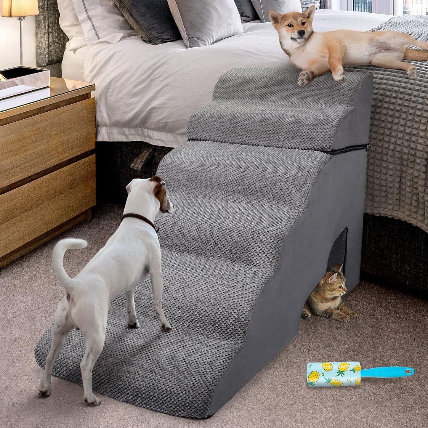 Foam Dog Stairs & Steps Ramps for High Beds 30-36 Inches High Tall, Litail 6 Step Pet Stairs/Steps for High Beds 30 Inch Large Dogs, Non-Slip Dog Ramps for Small Dogs, for Older Dogs/Cats Injured