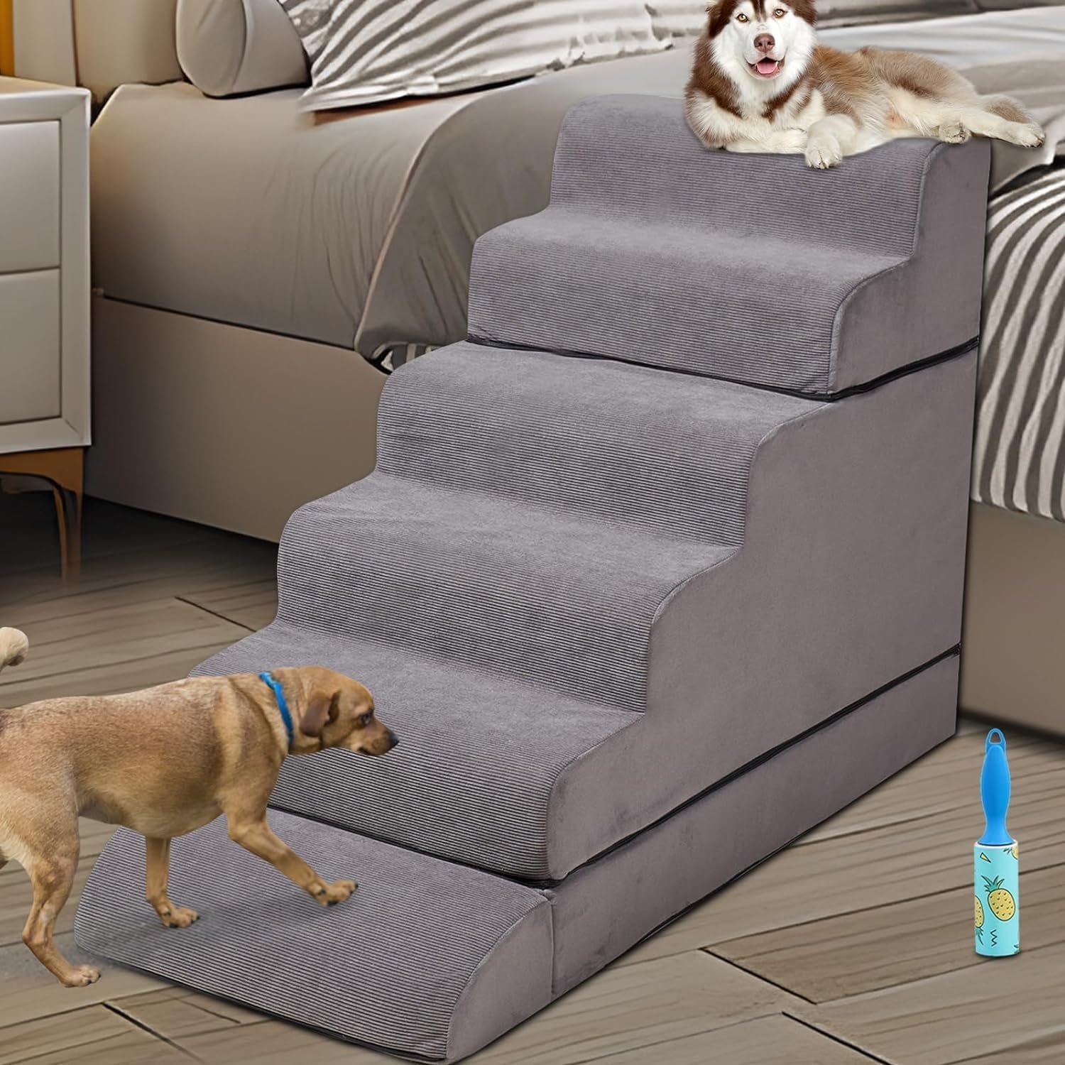 Foam Dog Stairs & Steps Ramps for High Beds 30-36 Inches High Tall, Litail 6 Step Pet Stairs/Steps for High Beds 30 Inch Large Dogs, Non-Slip Dog Ramps for Small Dogs, for Older Dogs/Cats Injured