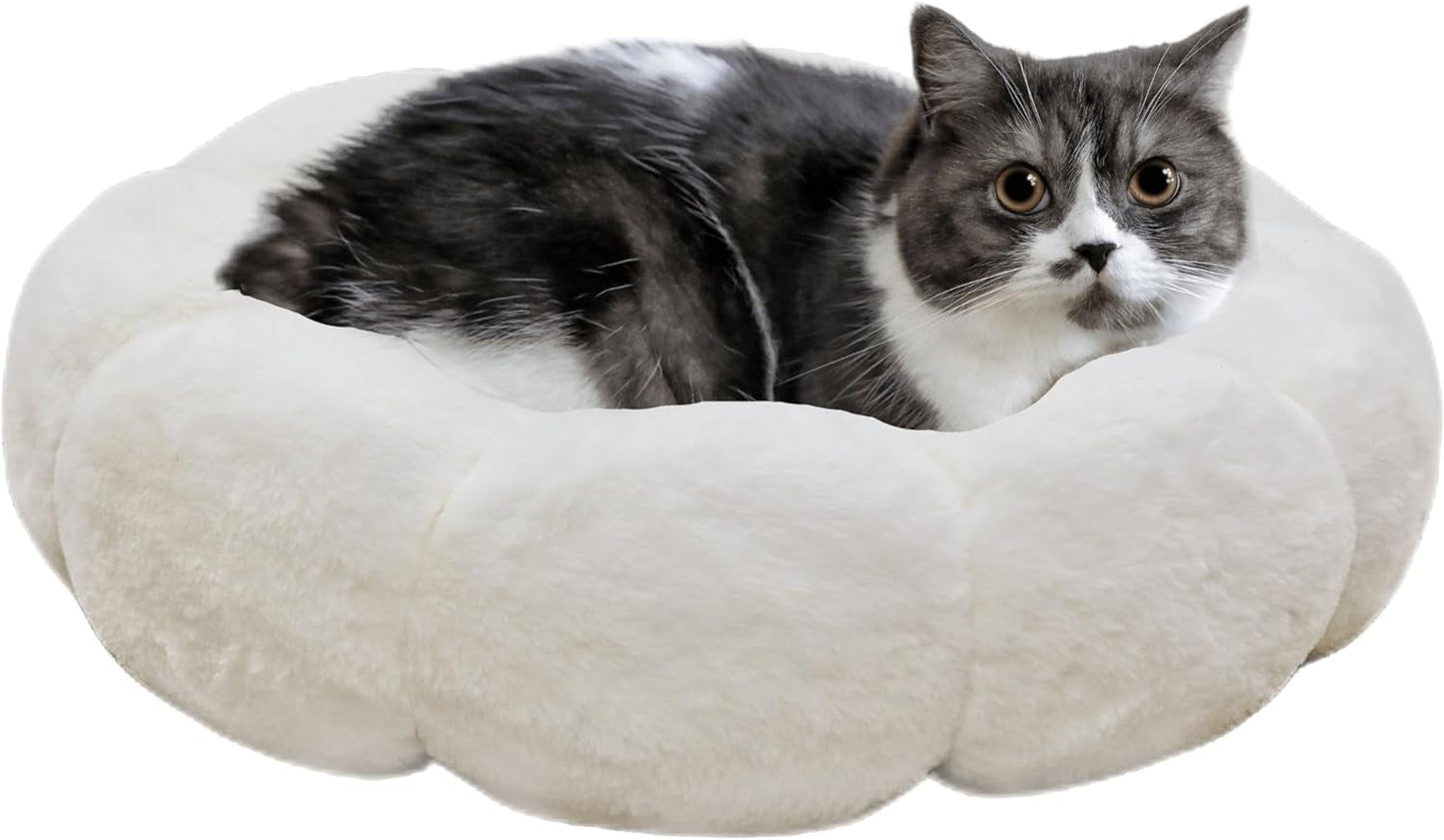 Cat Beds for Indoor Cats, Machine Washable Non-Skid, Fluffy Flower Cat Bed Cute, anti Anxiety Dog Beds for Toy Size Dogs, 20 * 20 Inches, Grey