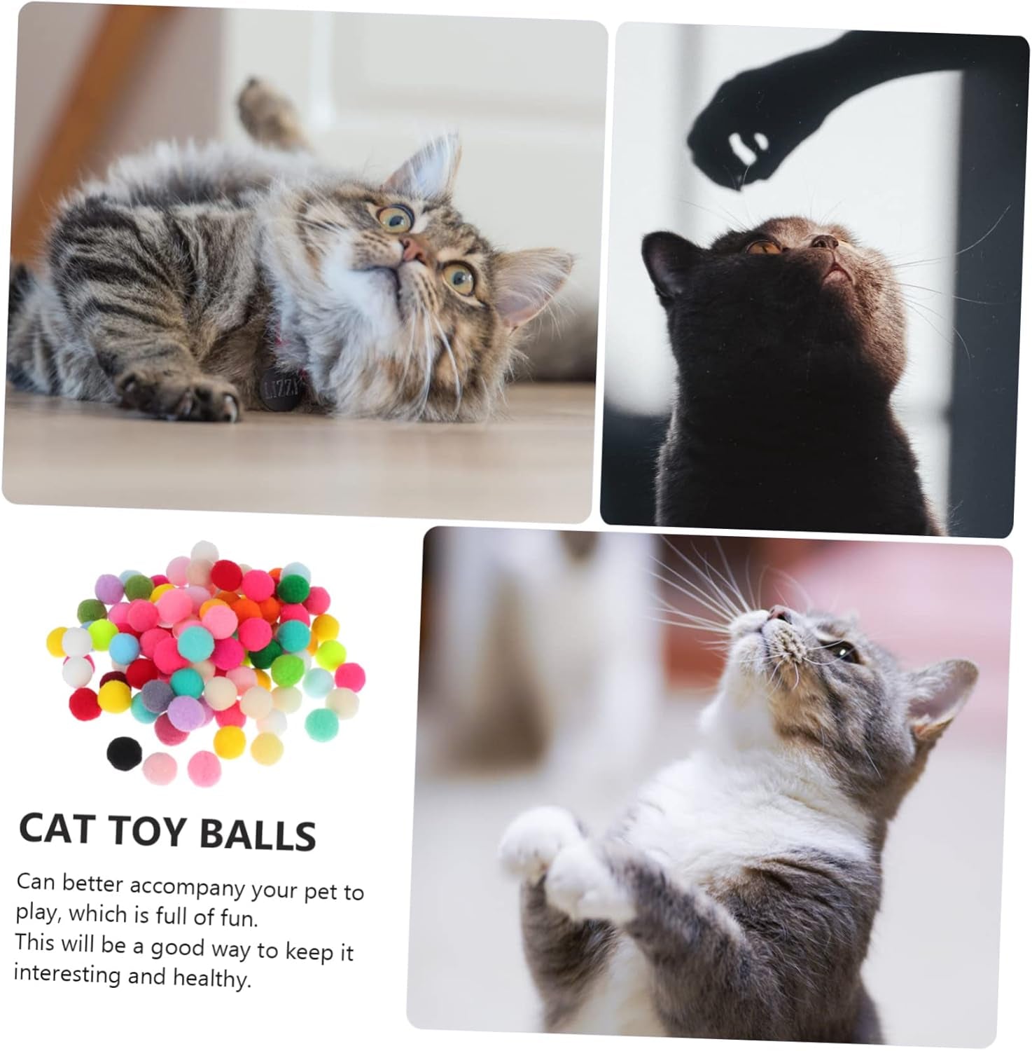 100Pcs Cat Toy Ball Cat Bouncing Balls Tiny Dog Toys Fluffy Cotton Balls Toys for Small Dogs Cat Treat Catnip Toy Cat Turntable Toy Fuzzy Balls for Cats Bouncy Ball Kitten Plush