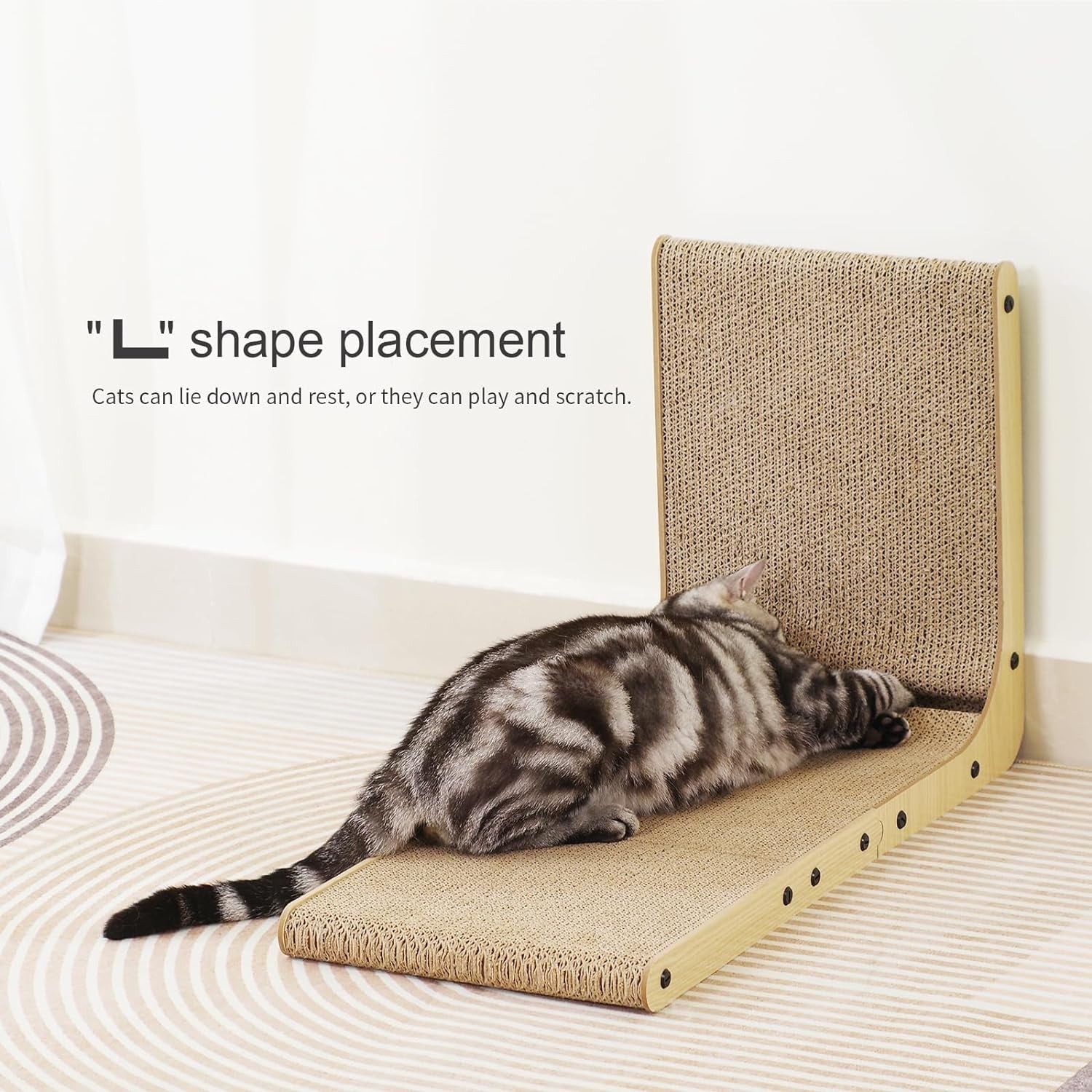 L-Shape Cat Scratcher, 27 Inch Cat Scratching Pad,Cute Cat Cardboard Scratcher for Indoor Cats, Protecting Furniture Vertical Kitty Scratch Lounge with Ball Toy Large