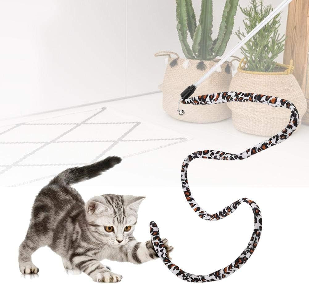 1Pc Cat Funny Toy Teaser Stick Chaser Wand Leopard Print Tail with Bell Interactive Wand String Toy