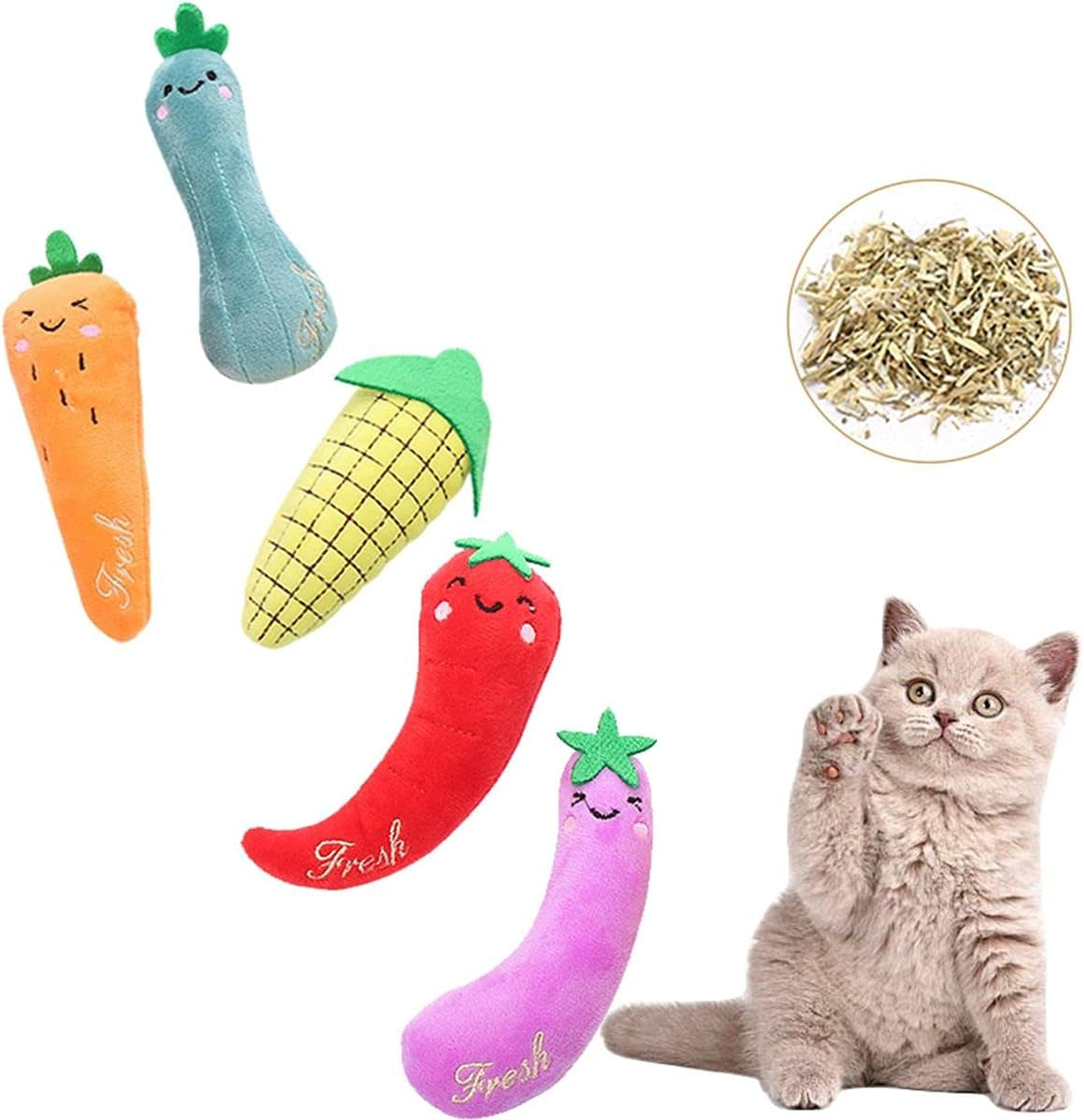 1/5Pcs Catnip Toys for Indoor Cats Interactive, Funny Kitten Toy Cat Chew Toy, Gift for Cat Lovers, 5 Different Cute Vegetable Shapes Design(Carrot)