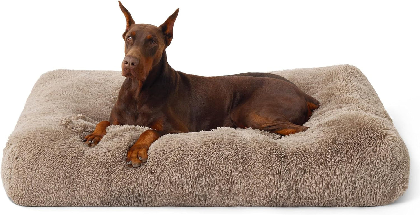 Bedsure Large Dog Bed Washable, Plush Calming Dog Crate Beds for Large Breed, Fulffy Dogs Sleeping Mat, Anti-Slip Pet Kennel Pad, 35" X 23", Dark Grey