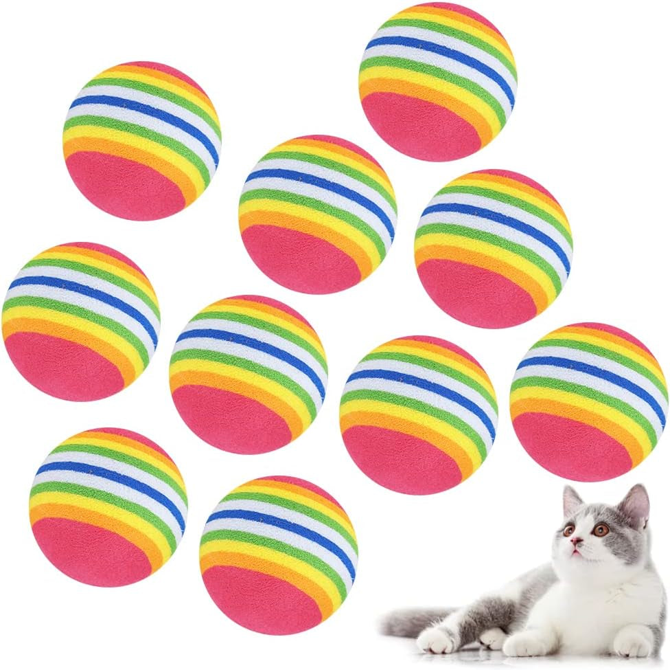 10Pcs Red Rainbow Cat Toy Balls Soft Durable EVA Foam Interactive Indoor Kittens Toys 1.57Inch Small Dogs Puppies Cat Toy Balls Chase Sponge Ball Indoor Activity Play Game Training