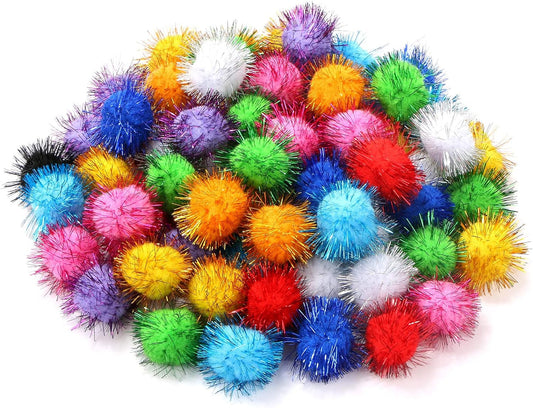 1.8'' Assorted Color Sparkle Balls, Tinsel Pom Poms Puff Balls Glitter for Cat Kittens Toys DIY Christmas, 100 Pcs