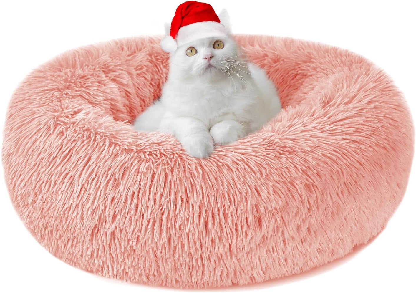 Nepfaivy Calming Dog Cat Bed - round Donut Small Dog Bed, Fluffy Luxury Puppy Bed, Anti-Anxiety Plush Pet Bed Washable, Cozy Soft Self Warming Doggy Pillow Bed, Waterproof Anti-Slip Bottom