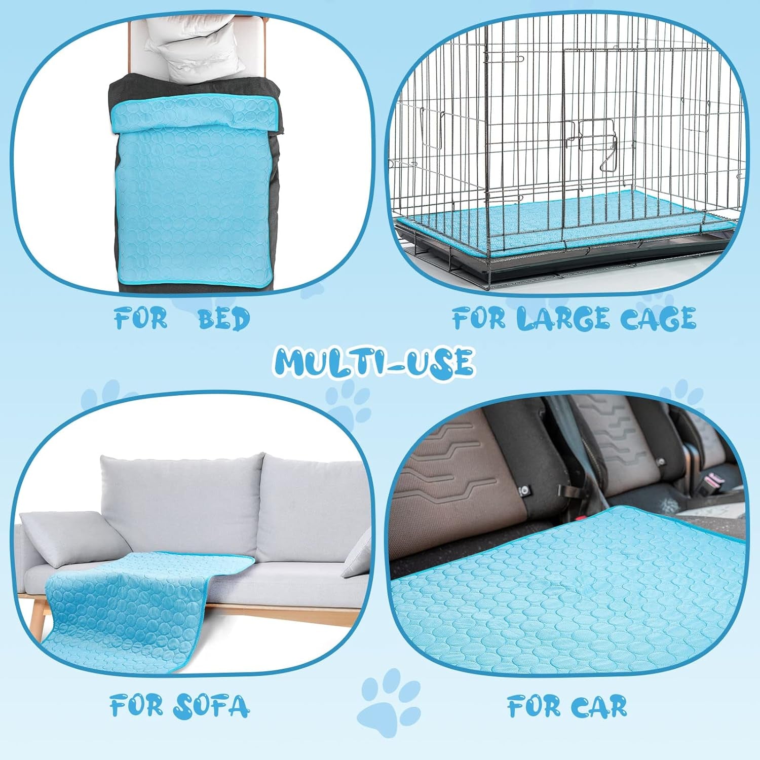 3 Pack Cooling Pad for Dog 40 X 28 in Summer Washable Dog Cooling Mat Sleeping Pad Water Absorption Top Breathable Pet Blanket Crate Pad Portable for Small Medium Large Pet Outdoor or Home Use, Blue