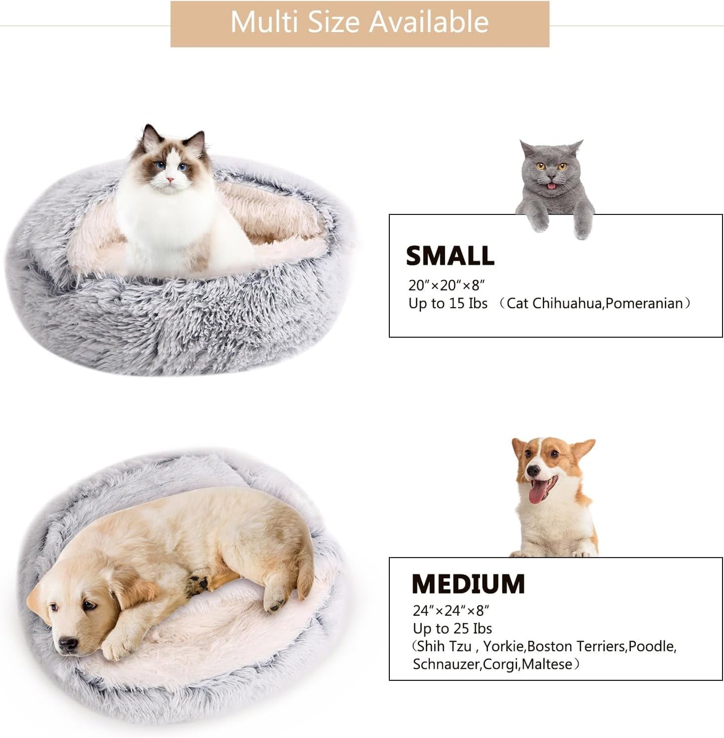 Cozy Dog Bed Cat Bed with Cover Cave for Small Dogs,Hooded Plush Cat Cave for Indoor Cats