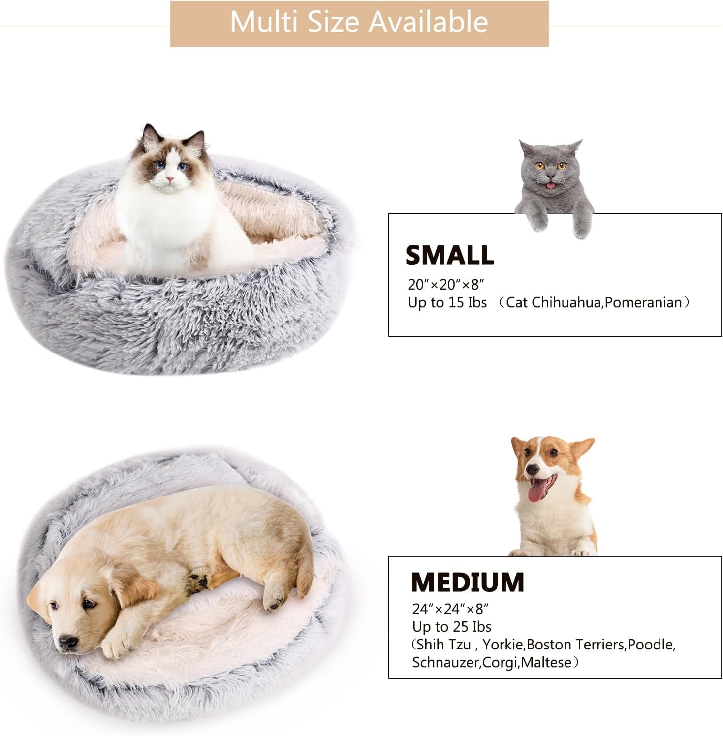 Cozy Dog Bed Cat Bed with Cover Cave for Small Dogs,Hooded Plush Cat Cave for Indoor Cats