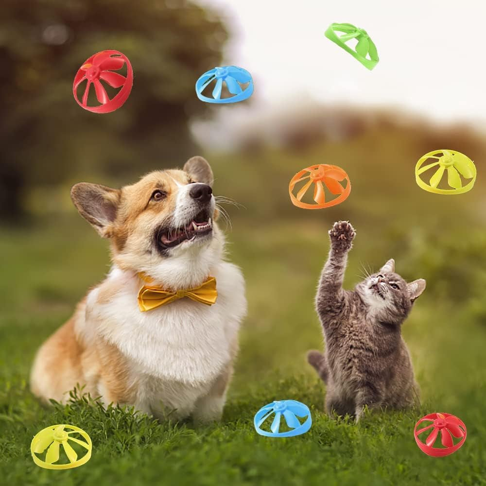 17 PCS Cat Fetch Toy with Colorful Flying Propellers Set, Cat Playing Tracking Interactive Toys for Kitten Indoor and Outdoor Chasing Training Hunting