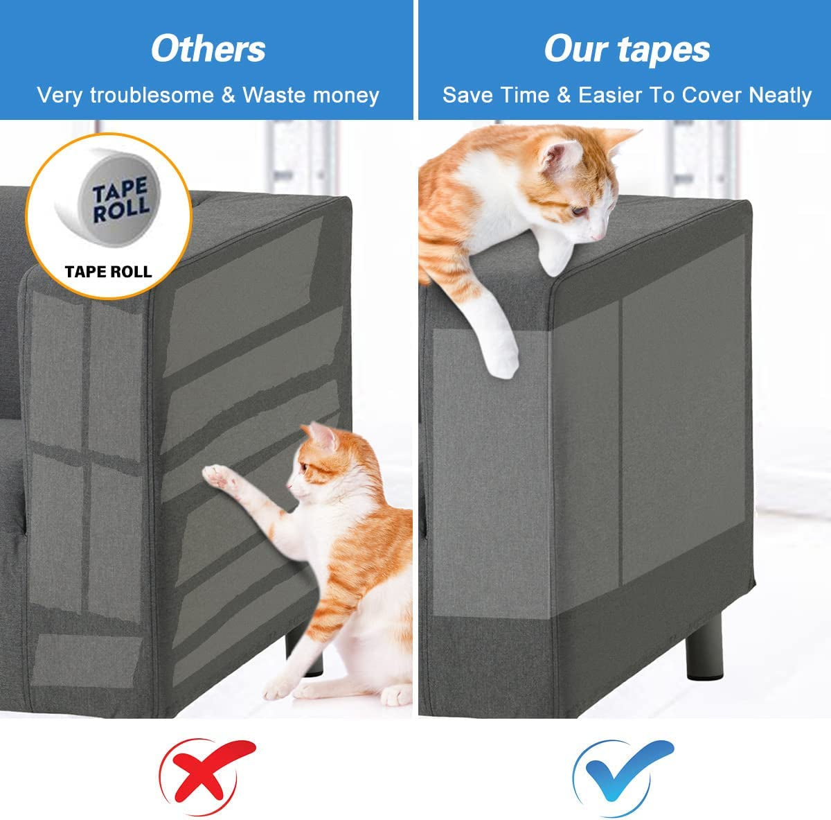 10 Pcs Extra Large Furniture Protectors from Cats, 5Pcs 17" X12” & 5Pcs 17"X10" Cat Scratch Deterrent Sheet, Double-Sided Training Tape, Cat Scratch Couch Protector