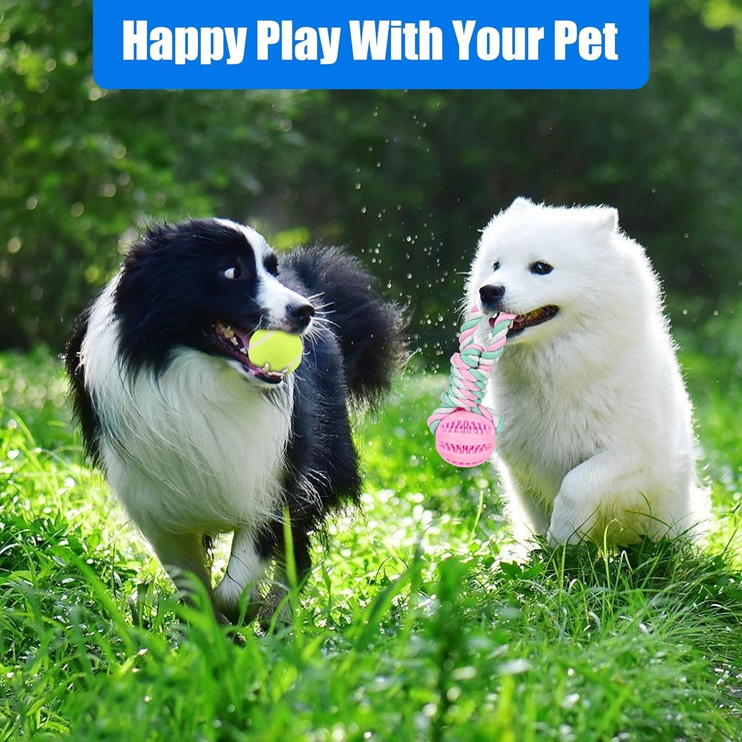 2 Pcs Ball on Rope Dog Toy, Dog Treat Toy Ball, Dog Tooth Cleaning Toy, Rope Ball Toy for Puppy Small & Medium Dog, Ball with Rope Dog Toy, Interactive Dog Toys, Tug of War,Tennis Ball