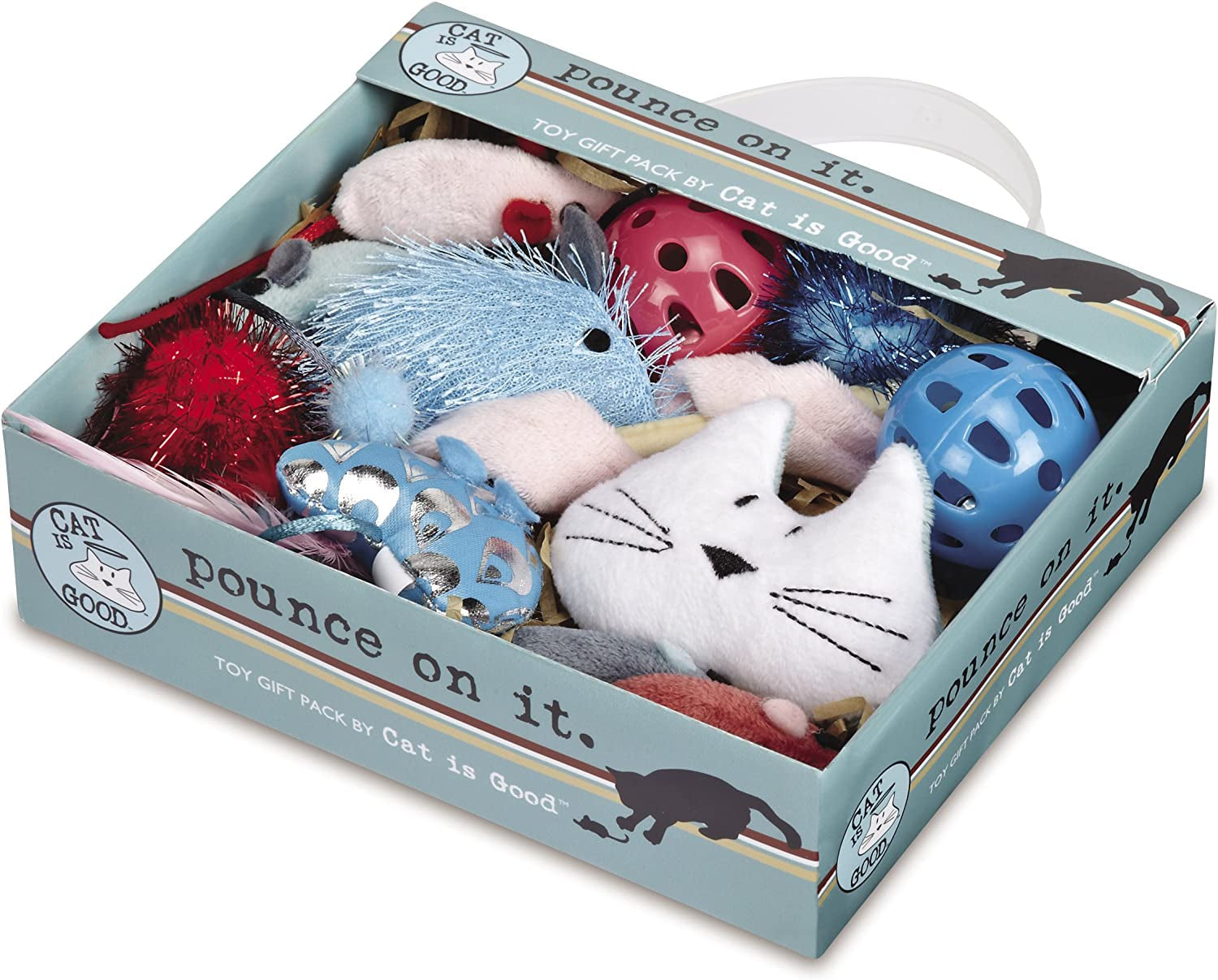 12-Piece Pounce Toy Gift Box – Pounce on It Assorted Toys Keep Cats and Kittens Entertained Safely