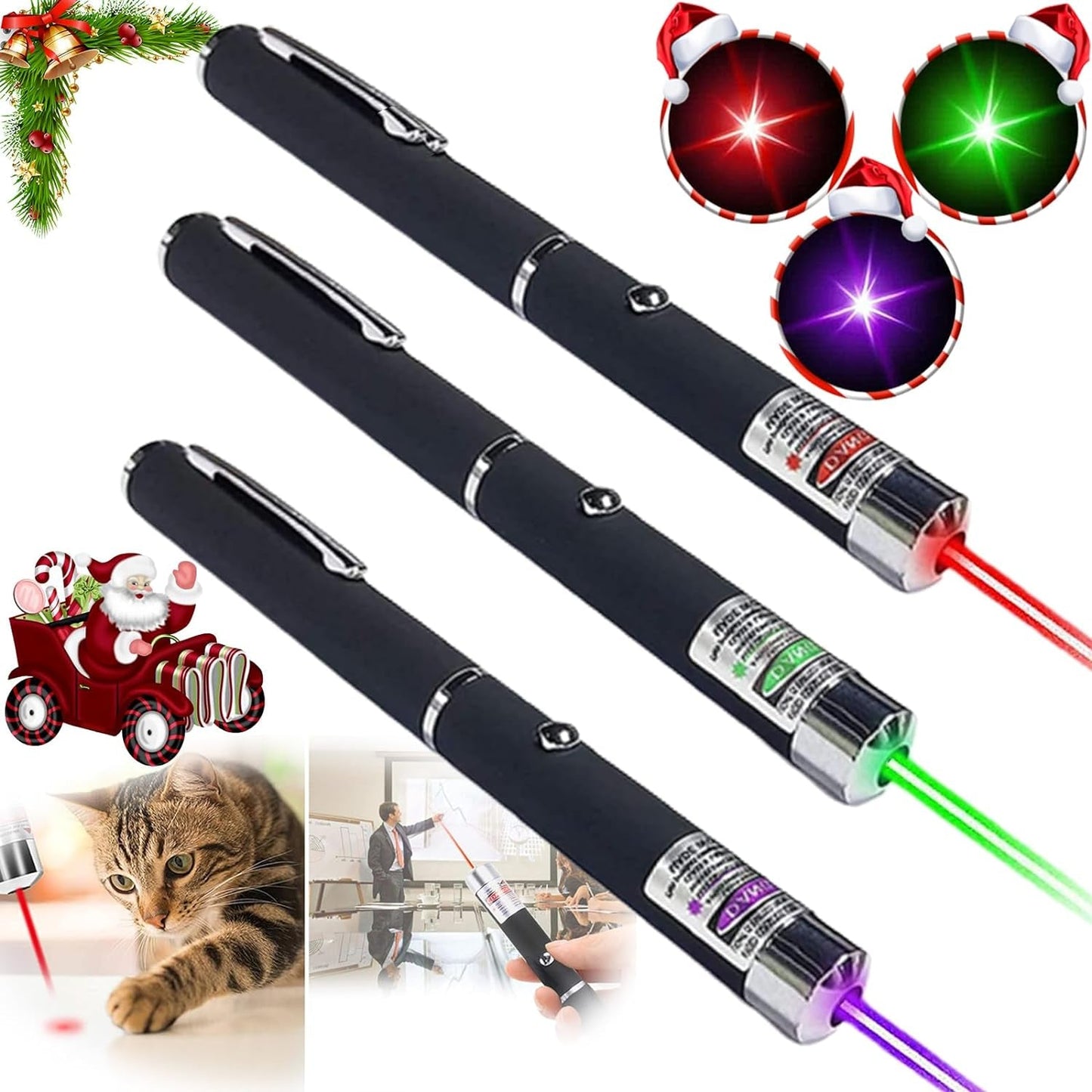 3 Pack Cat Laser Pointer for Cats Dogs, Laser Pointer Cat Toy for Indoor Chaser Cats Dog Pet Laser Cat Toy Laser Pointer Pen Cat Laser Light Pointer, Aaa Battery Powered (Not Included in the Package)