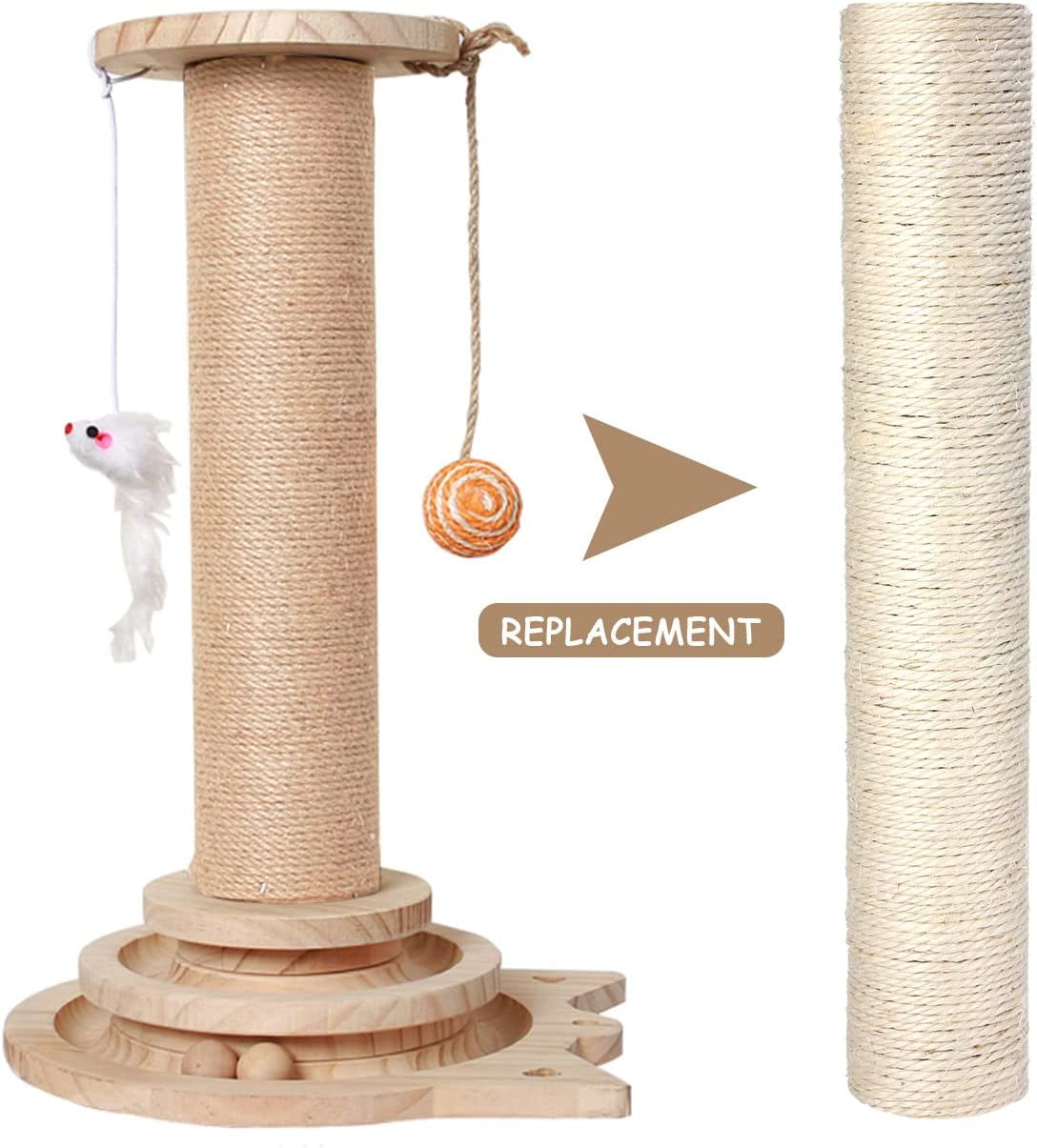 Natural Sisal Replacement Scratching Post, 15.7'' 2 Pieces M8 Cat Scratch Post Refill Pole Parts for Refurbishment, Include Screws (White)