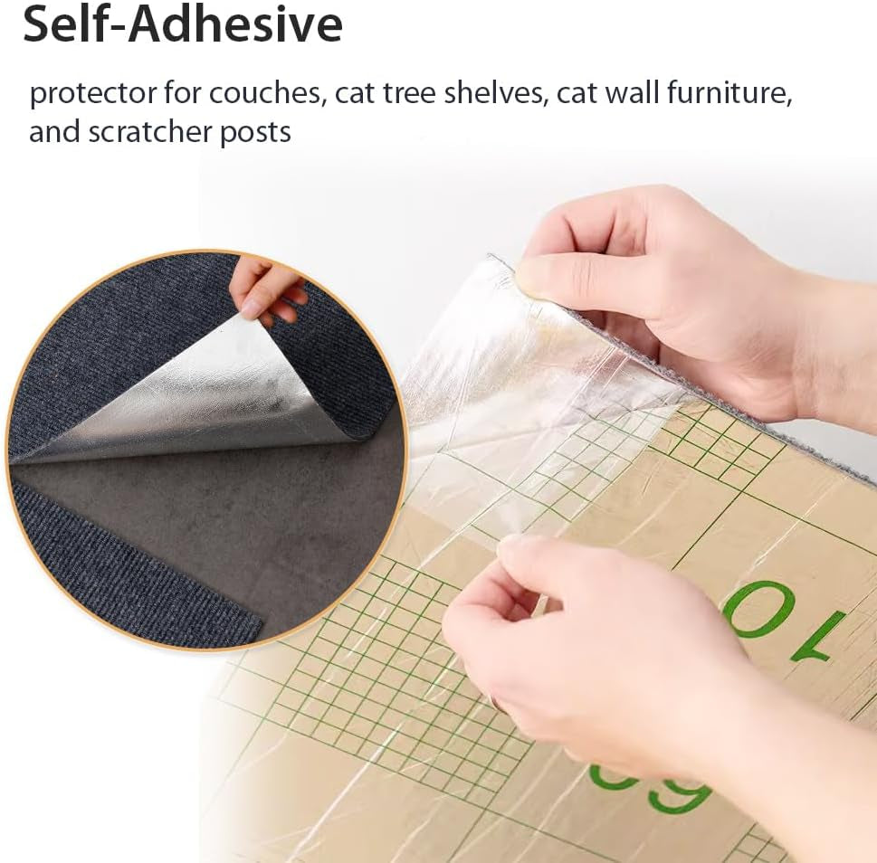 NATUYA Cat Scratcher Mat, 39.4"X15.8" Trimmable Cat Carpet Replacement for Cat Tree Shelves, Self-Adhesive Cat Couch Protector, Easy Use for Cat Wall Furniture and Scratcher Posts, Dark Gray