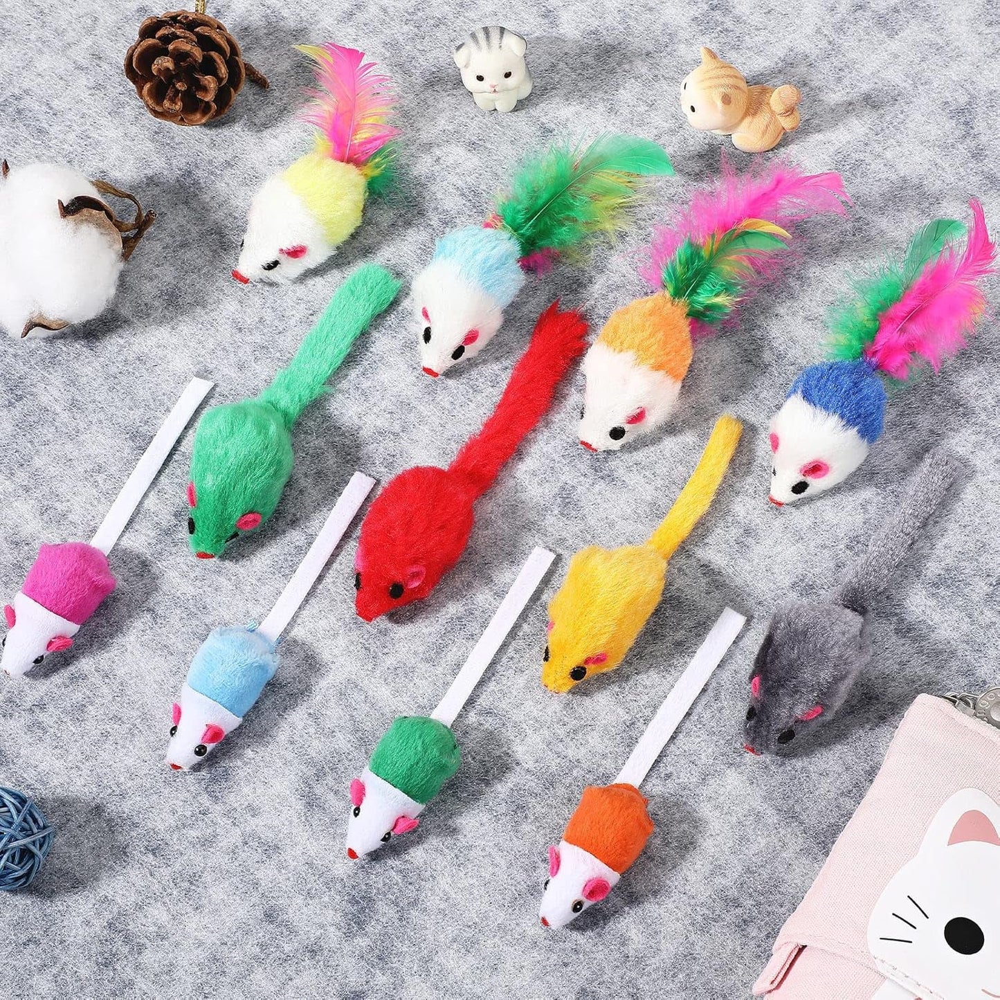 100 Pcs Fur Mice Cat Toys Rattle Mouse Cat Toy Assorted Interactive Cat Toys for Indoor Kitten Cats Catch Play Mouse Toy Sound Mouse for Cats and Kittens (Classic)