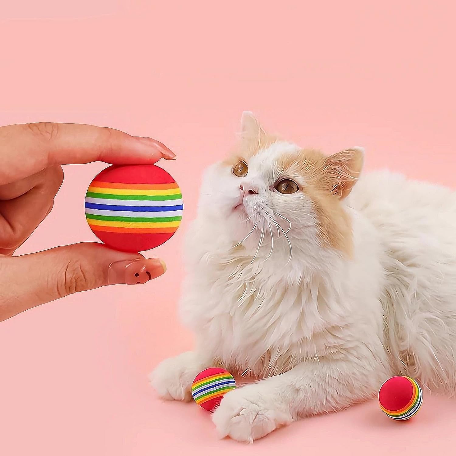 12PCS 1.4Inches Foam Cat Toy Balls Rainbow Color Balls,Perfect for Kittens,Cats, and Puppies！