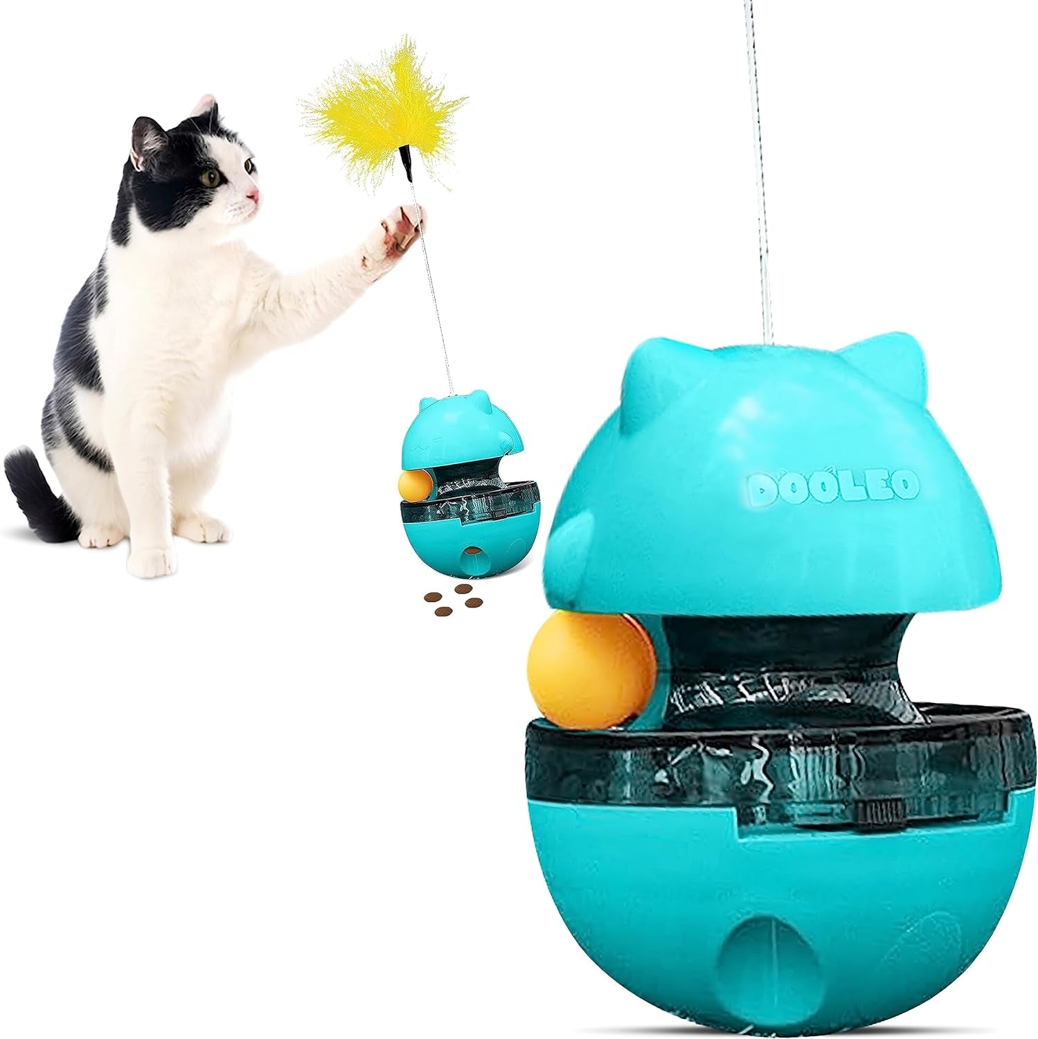 2 in 1 Cat Treat Dispenser Toy - Food Tumbler Toys with Feather | Indoor Interactive Pet Food Dispensing Feeder Puzzle Toy | Brain Stimulating Toys for Doggy, Kitten, Puppy & Cat (Green)