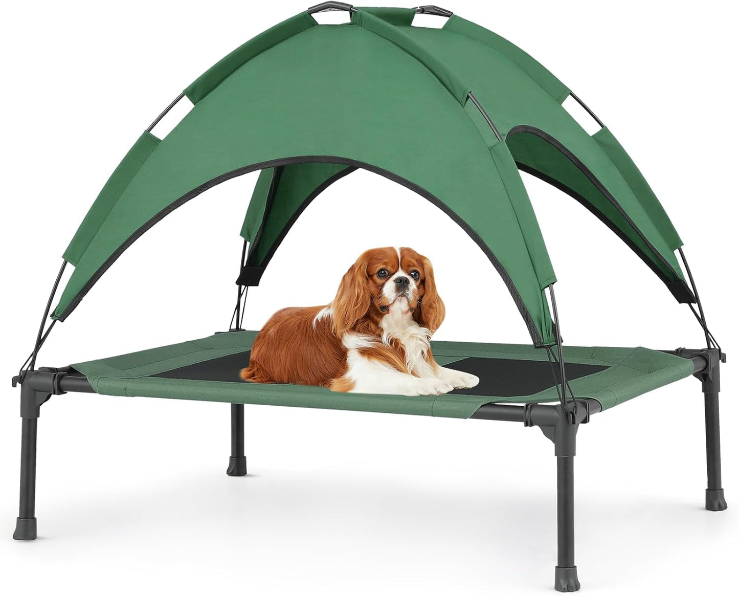 Magshion Elevated Dog Bed with Canopy Raised Indoor/Outdoor Cooling Breathable Mesh Pet Cot Bed for Small Dogs and Cats, Green