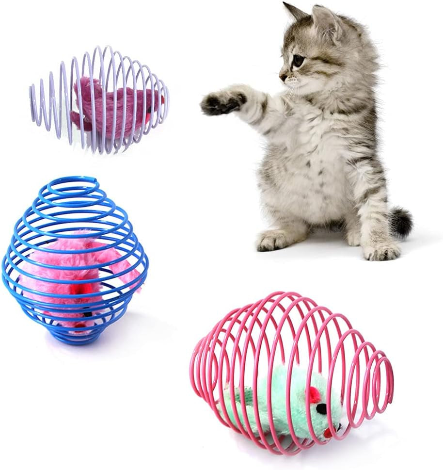 16 Pack Assorted Cat Metal Spring Balls Stretchable Large Cat Spiral Toy Cat Crinkle Balls Interactive Kitten Rolling Balls Coils Spring inside Caged Rats Pet Supplies Indoor Outdoor Cats