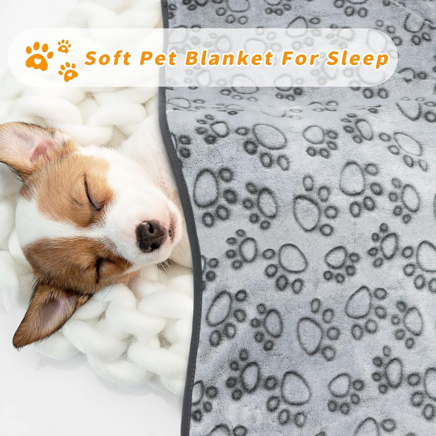 Fleece Blanket for Small Medium Dogs - Washable Puppy Blanket with Cute Paw Print for Bed Couch Protection