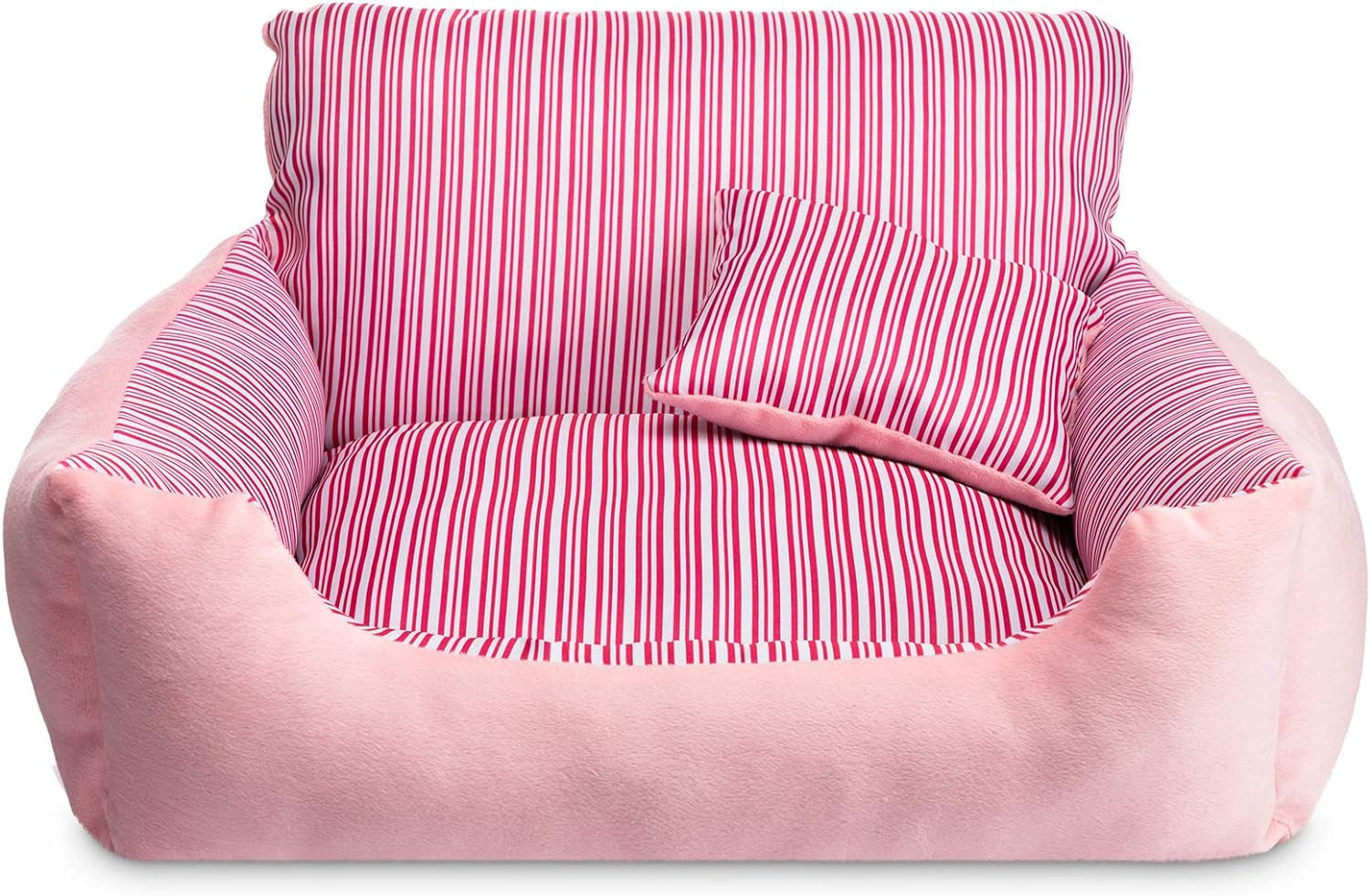 Hollypet Warm Pet Bed, Pet Sofa Small-Sized Dog Cat Plush Rectangle Nest with Pillow Puppy Sleeping Bag Cushion, Pink